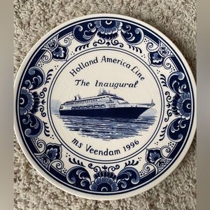 Holland America Line The Inaugural Ms Veendam 1996 Blauw Delft Plate EUC